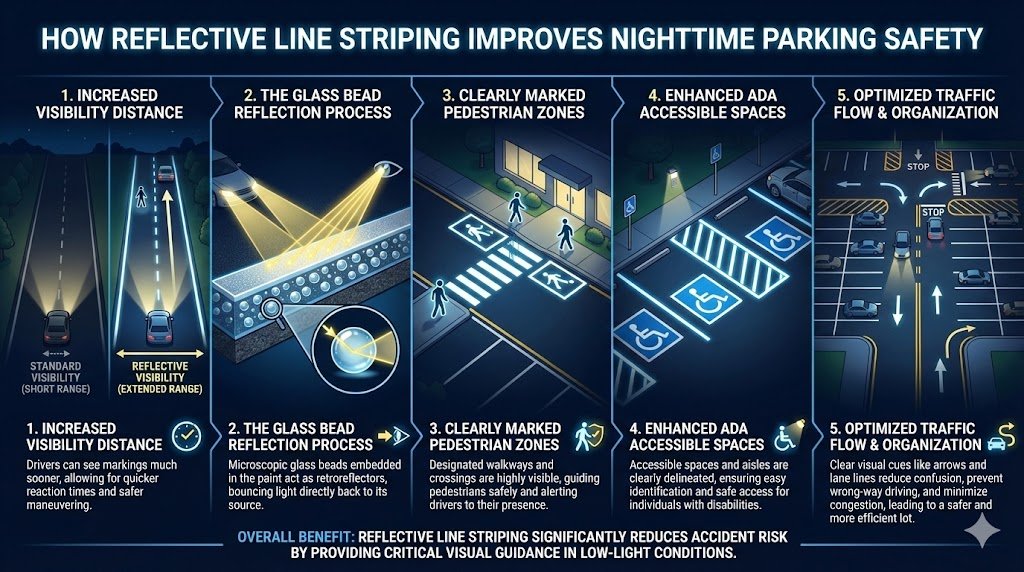 How Reflective Line Striping Improves Nighttime Parking Safety